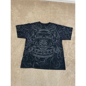 Y2K 2000s MMA Elite Grunge AOP Skull T-Shirt Size Large Cyber Goth